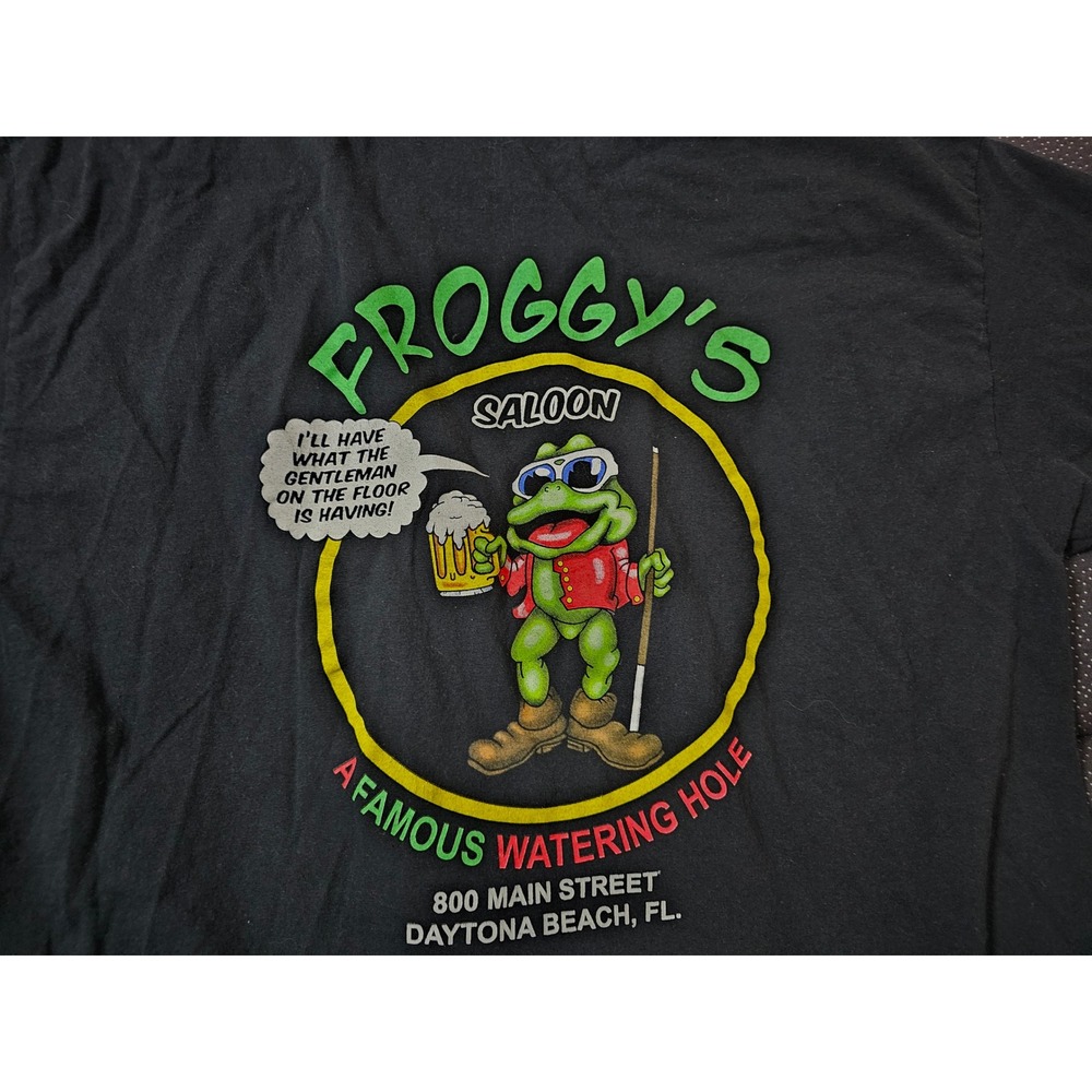 Froggy's Saloon Daytona Beach FL Pocket T-Shirt Mens XL Black Graphic Frog Beer
